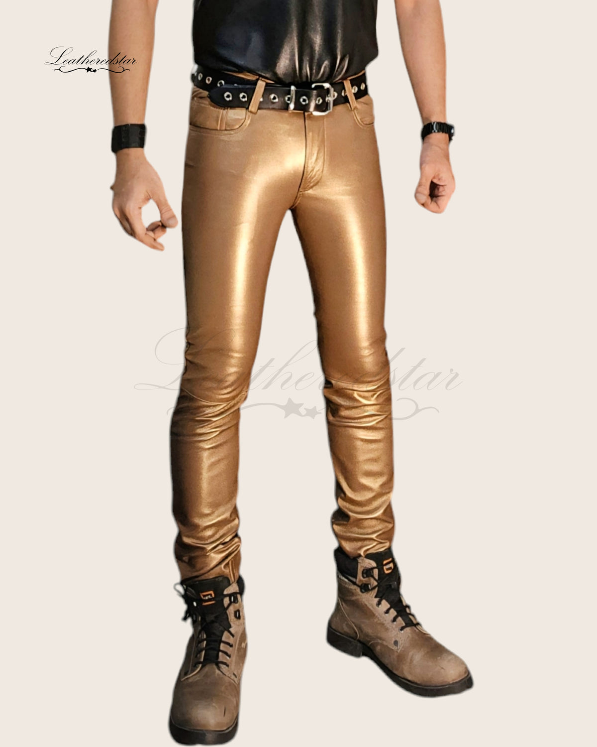 Bronze Super Skintight Leather Jeans