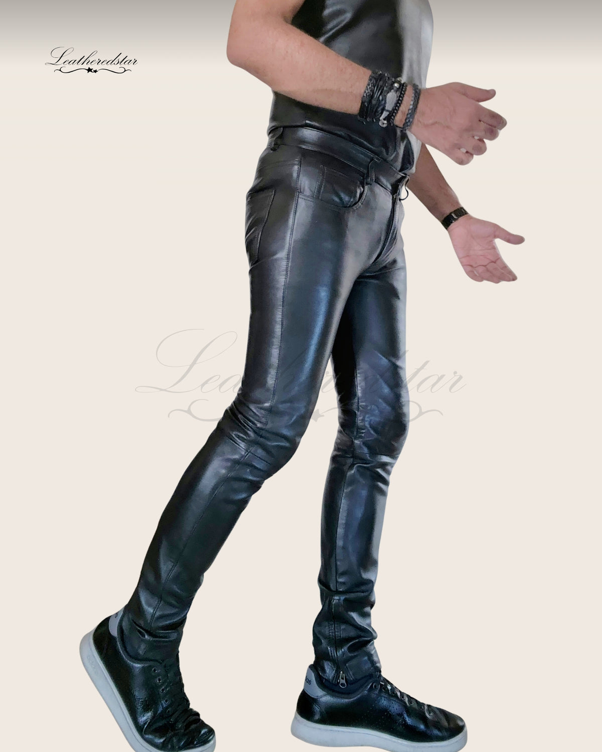 Black Skintight Casual Wear Leather Jeans