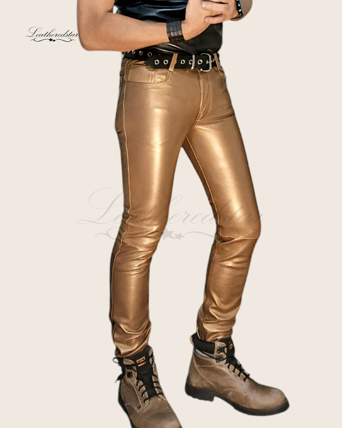 Bronze Super Skintight Leather Jeans