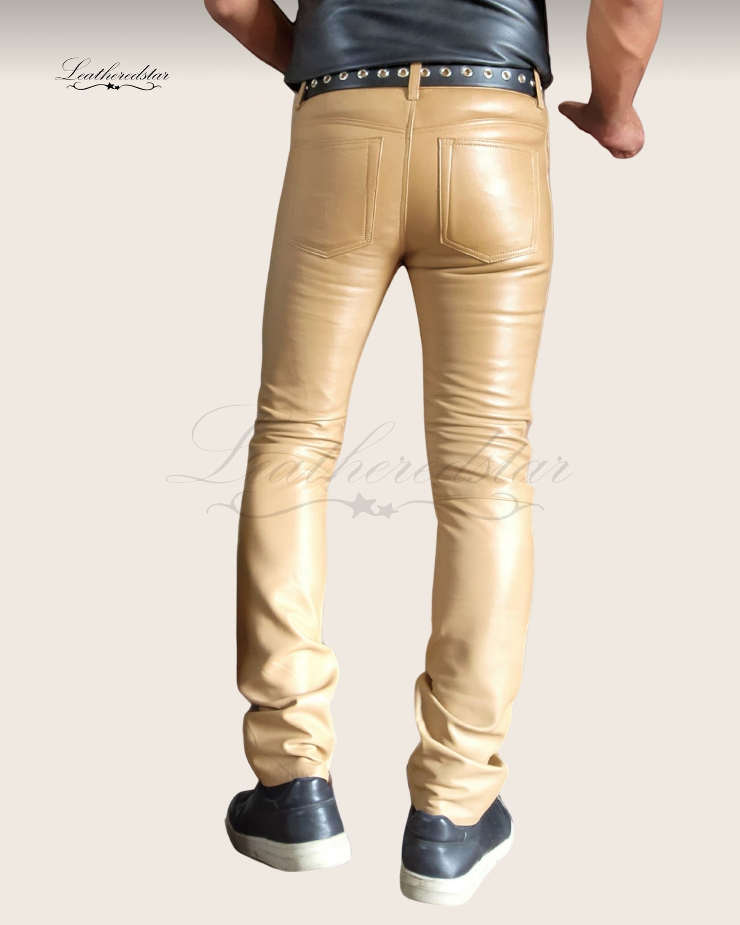 Beige Super Skintight, Butter Smooth, Skinny Leather Jeans