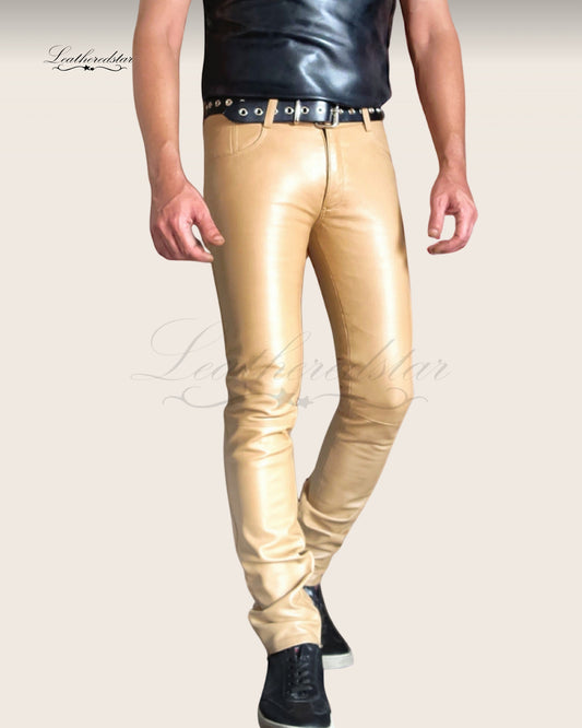 Beige Super Skintight, Butter Smooth, Skinny Leather Jeans