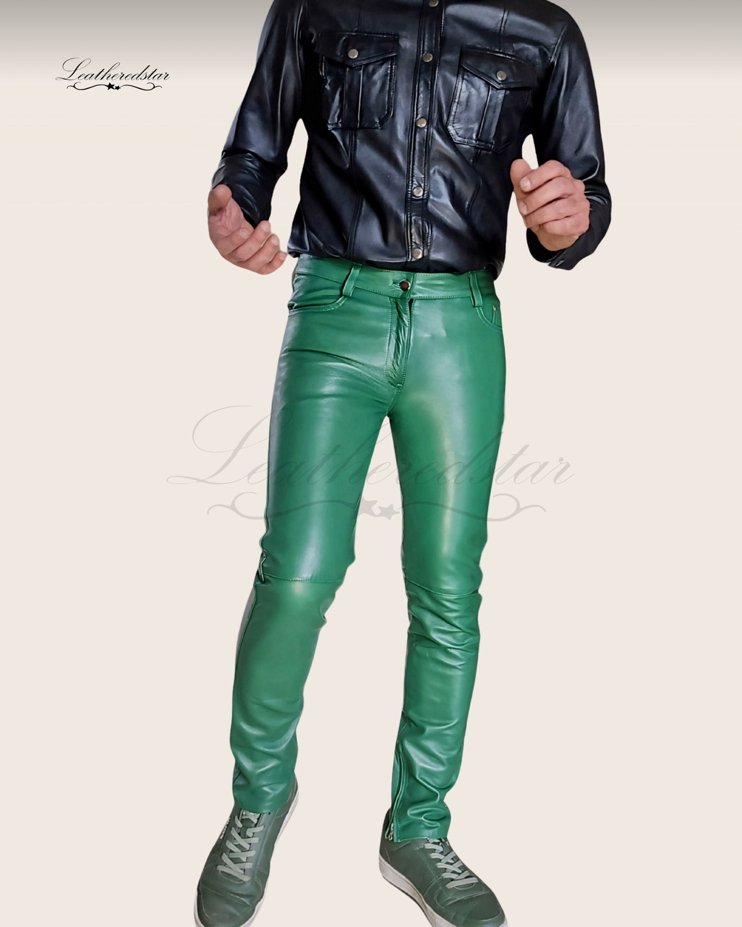 Light Green Super Skintight Skinny Leather Jeans