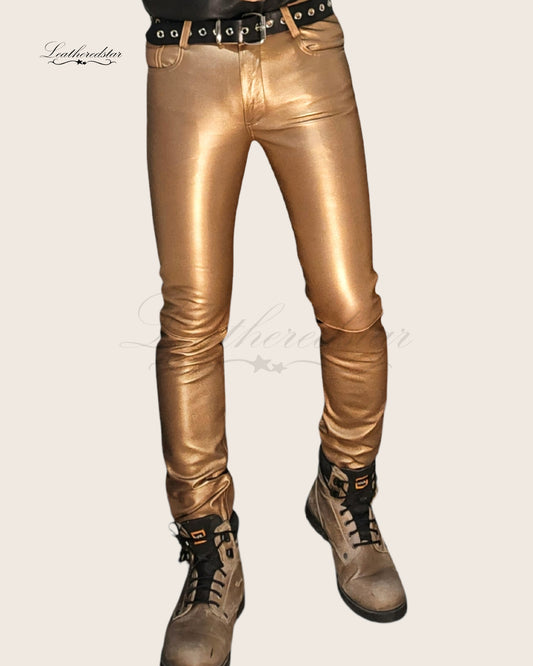 Bronze Super Skintight Leather Jeans