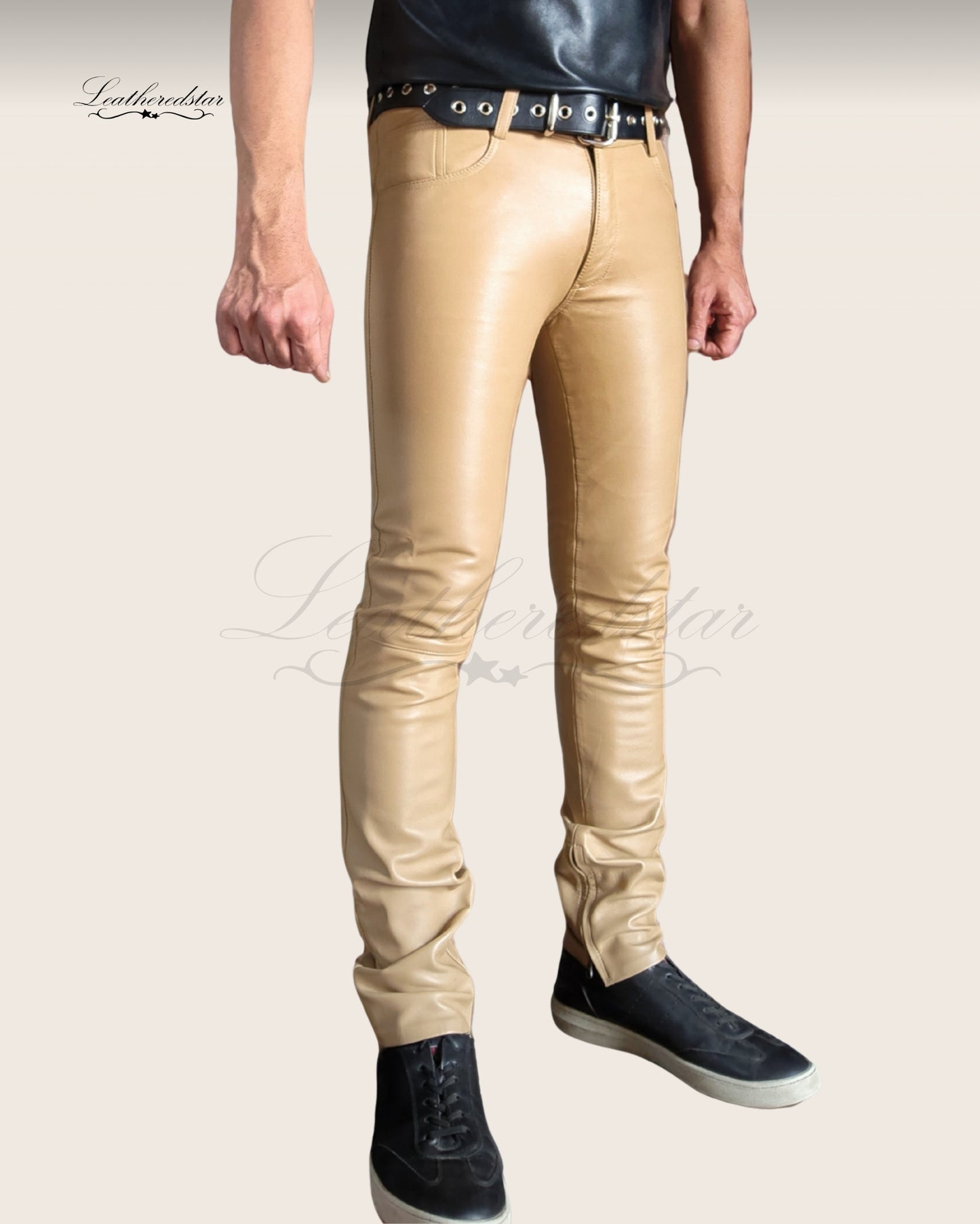Beige Super Skintight, Butter Smooth, Skinny Leather Jeans