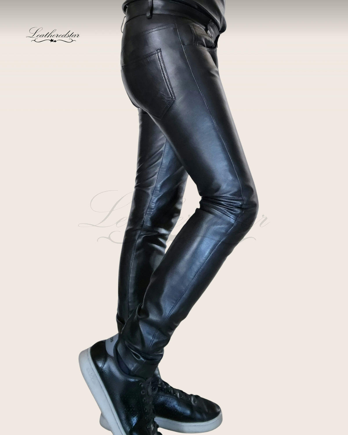 Black Skintight Casual Wear Leather Jeans