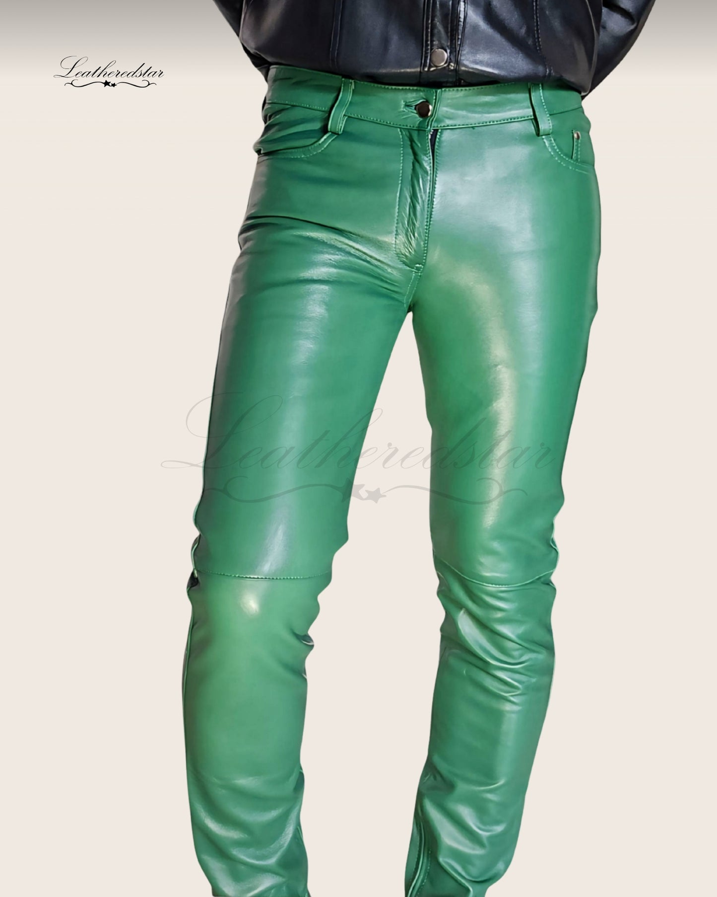 Light Green Super Skintight Skinny Leather Jeans