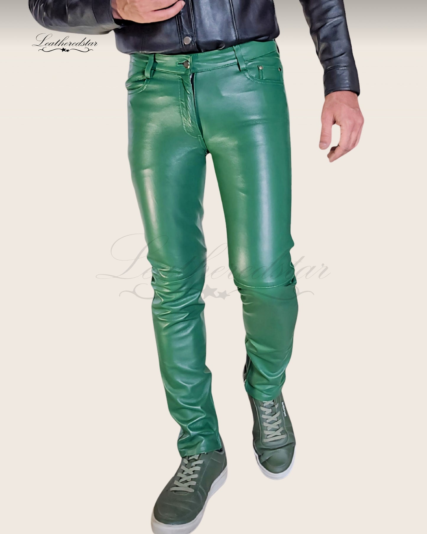 Light Green Super Skintight Skinny Leather Jeans