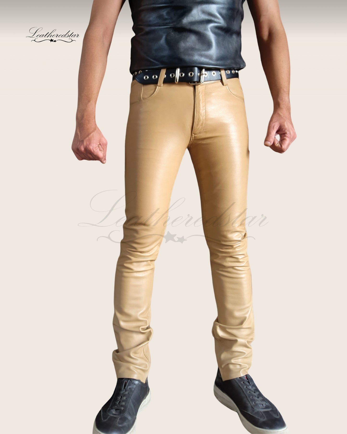 Beige Super Skintight, Butter Smooth, Skinny Leather Jeans