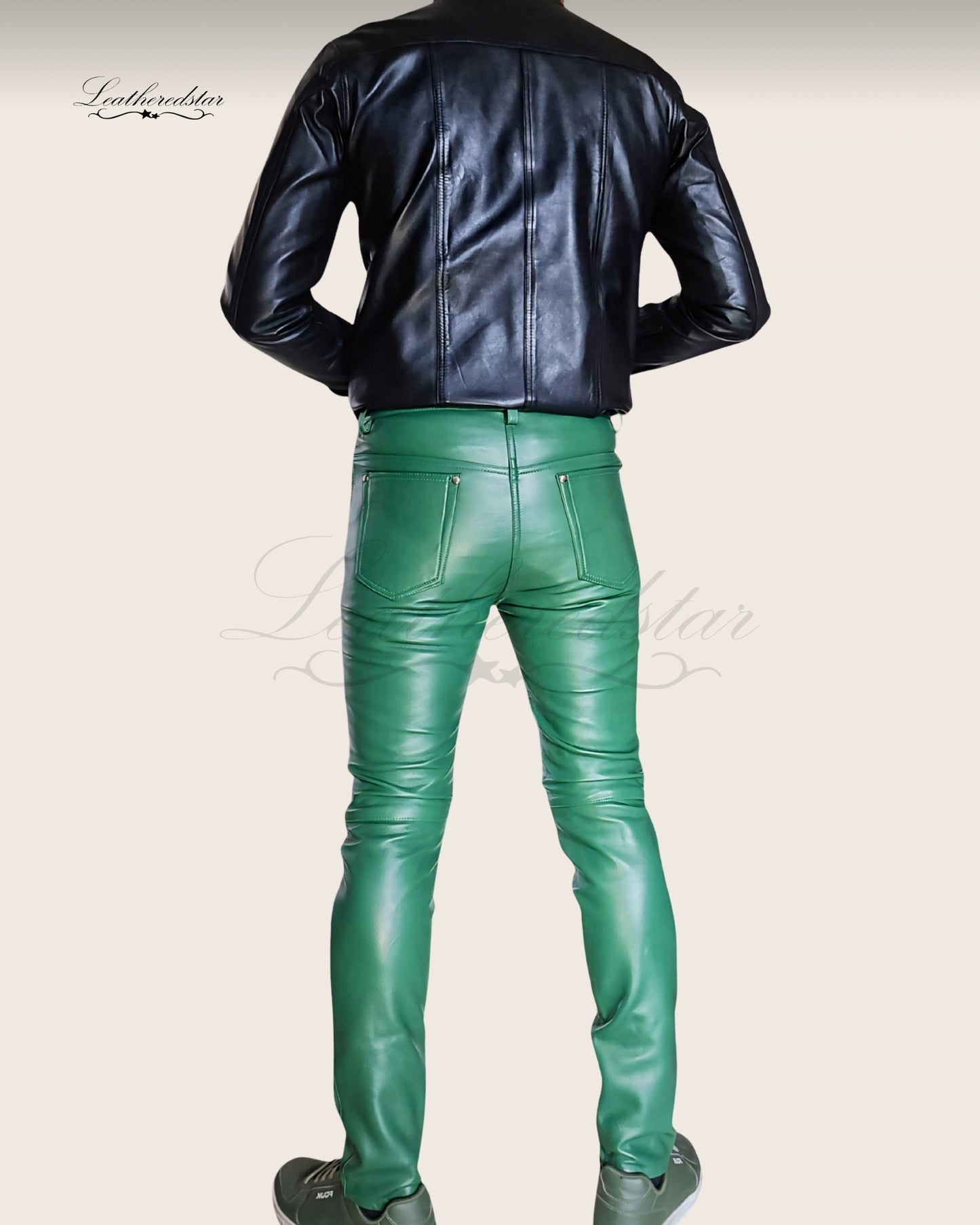Light Green Super Skintight Skinny Leather Jeans