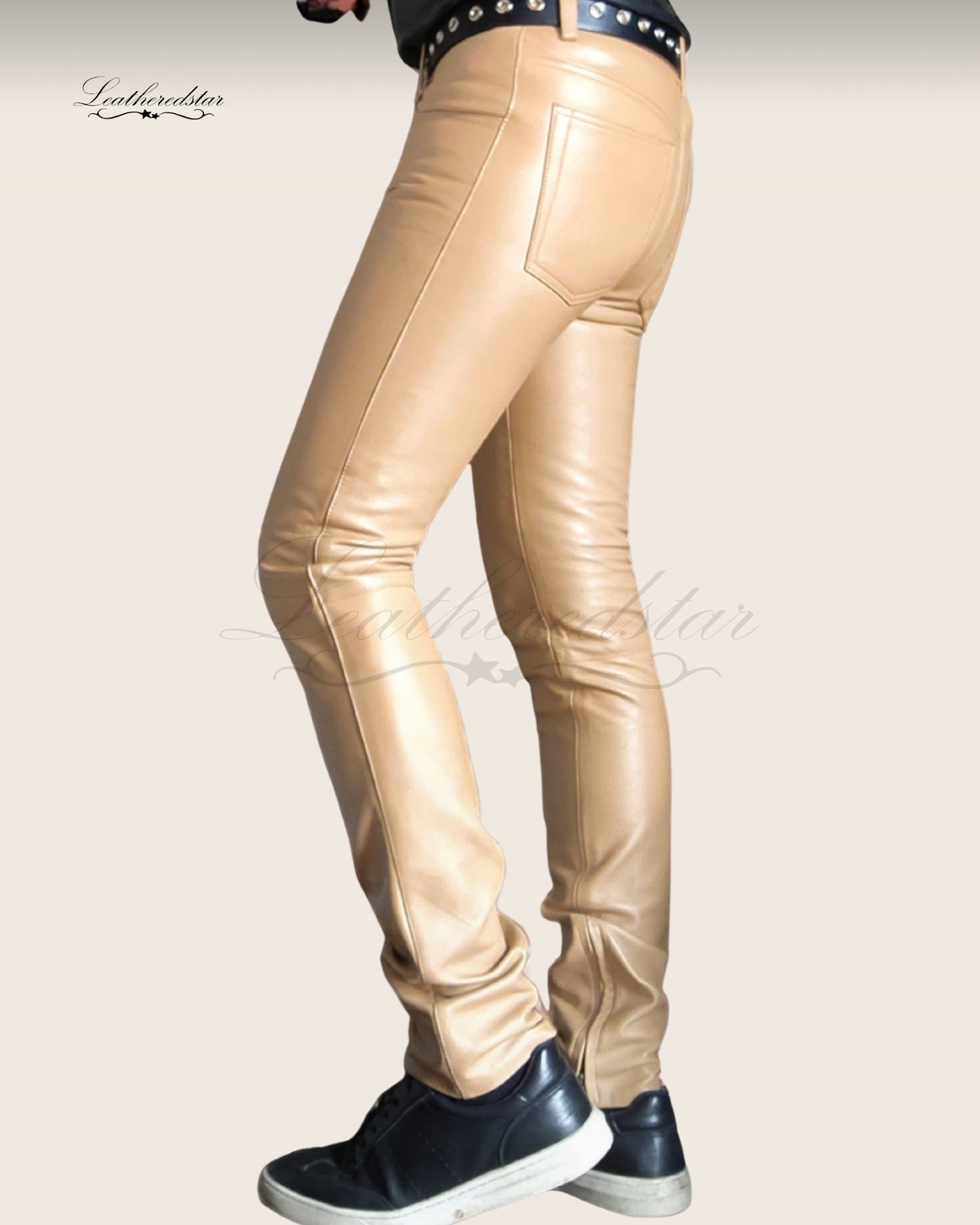 Beige Super Skintight, Butter Smooth, Skinny Leather Jeans