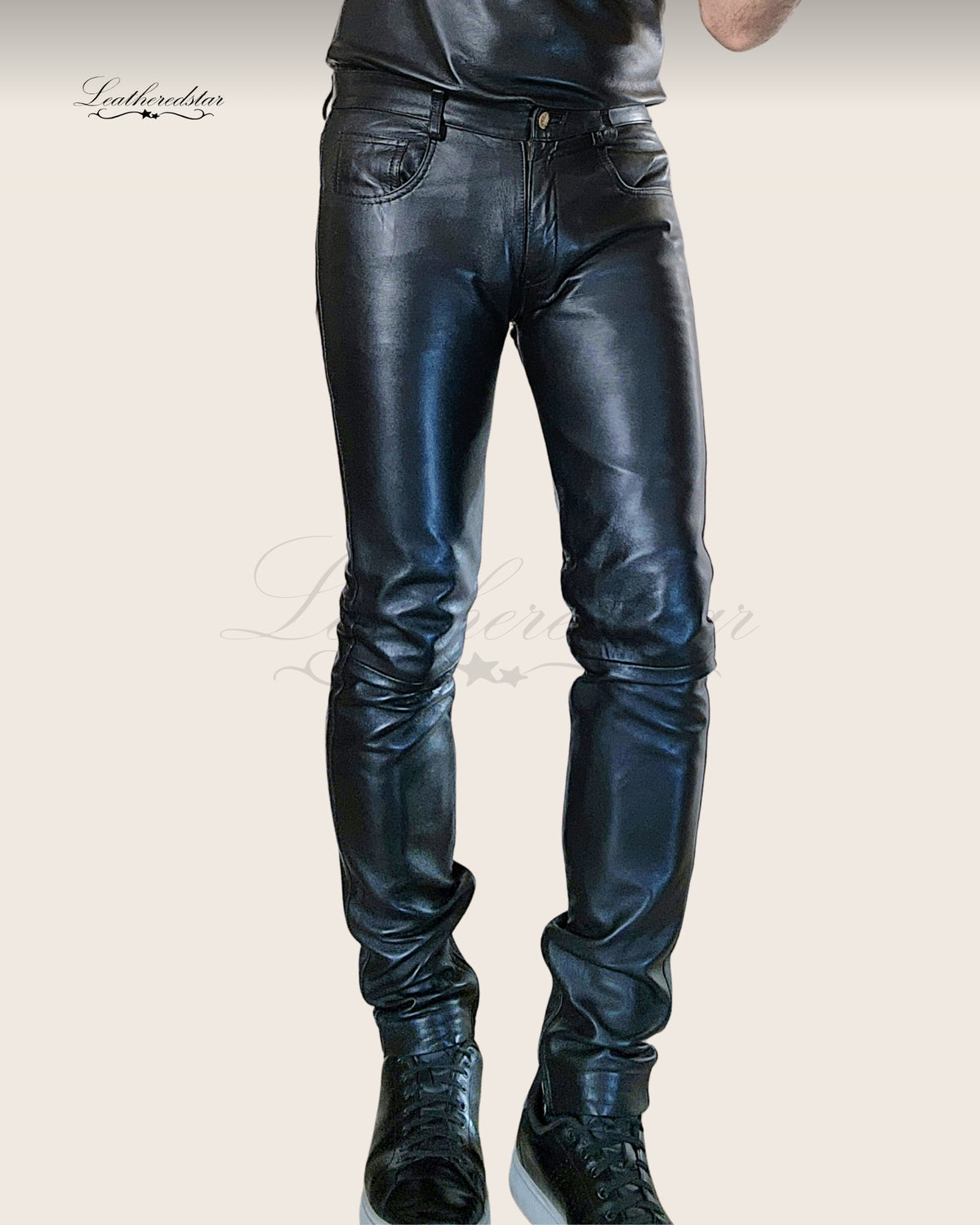 Black Skintight Casual Wear Leather Jeans