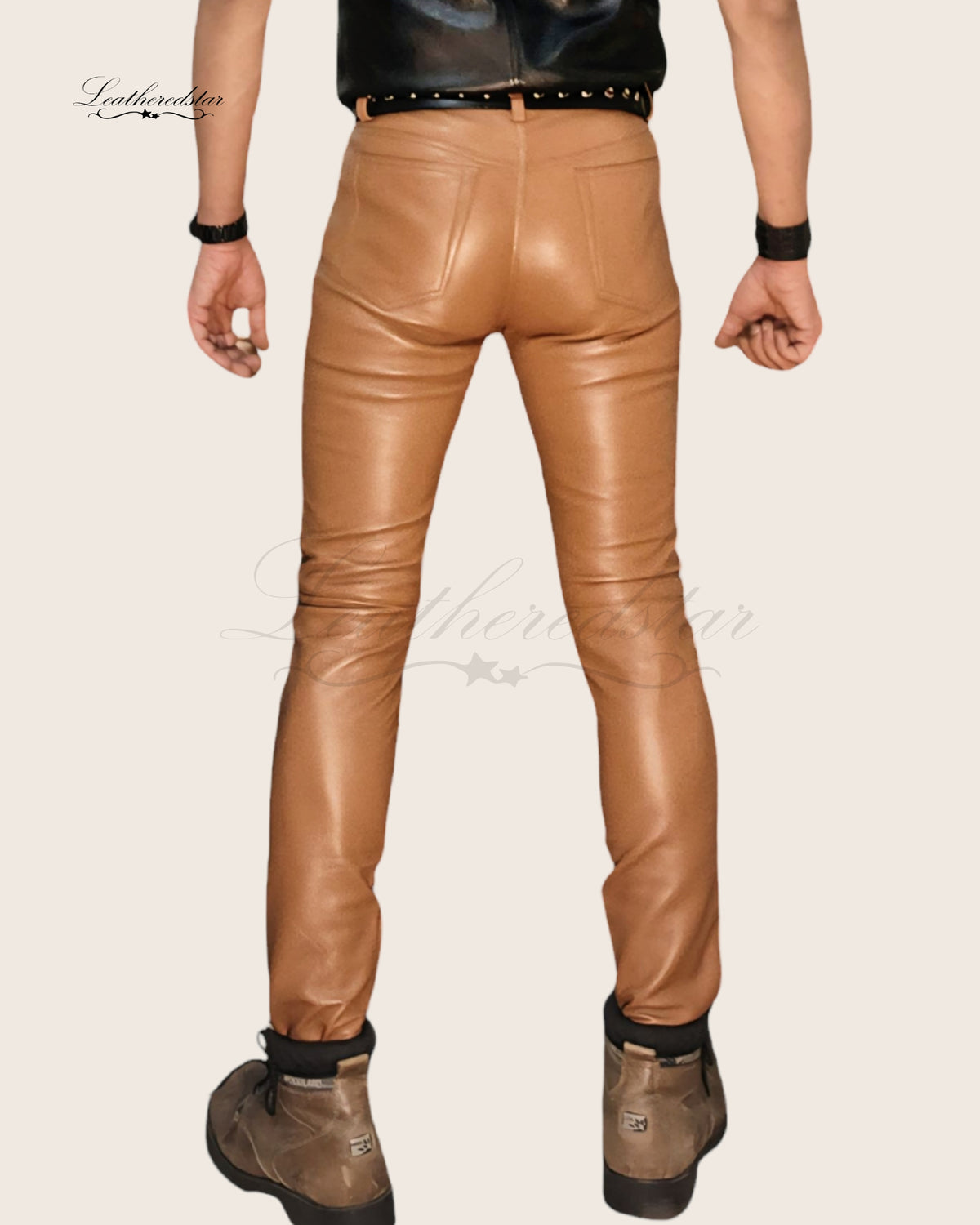 Camel Beige Skin Tight Skinny Leather Jeans