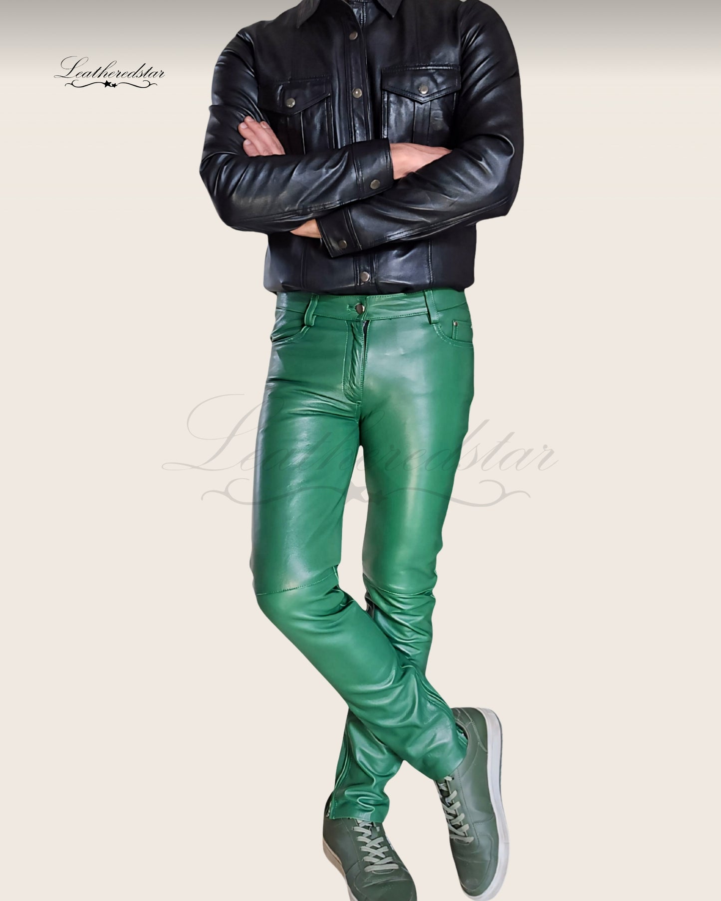 Light Green Super Skintight Skinny Leather Jeans