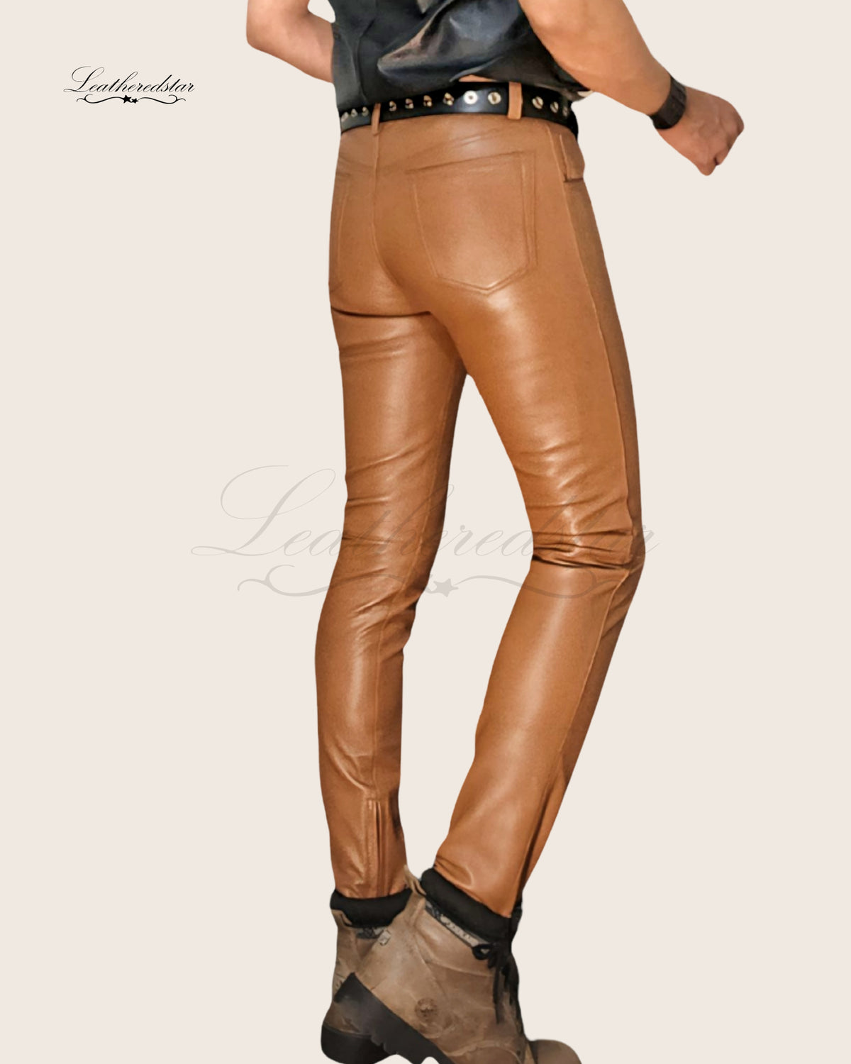 Camel Beige Skin Tight Skinny Leather Jeans