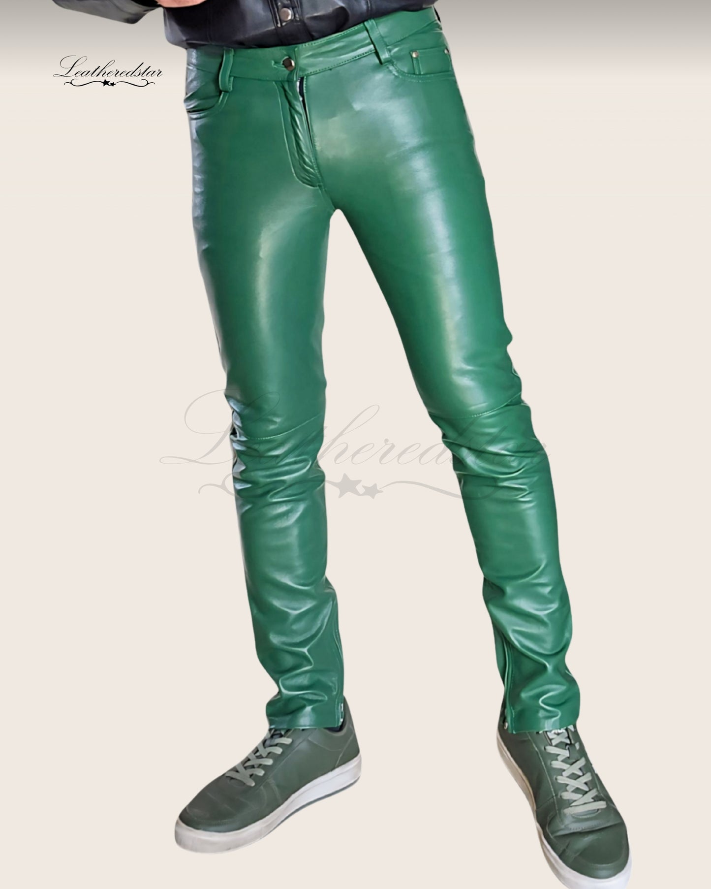 Light Green Super Skintight Skinny Leather Jeans