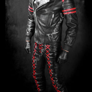 Lace up Red and black front and back leather jeans 1