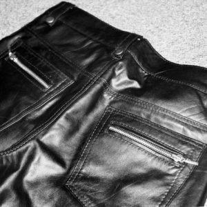 Biker Exposed zip Black leather jeans 4