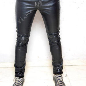 Black Drainpipe Leather Jeans 2