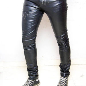 Black Drainpipe Leather Jeans 3