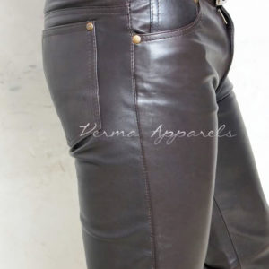 Brown 501 Style Leather Jeans 4