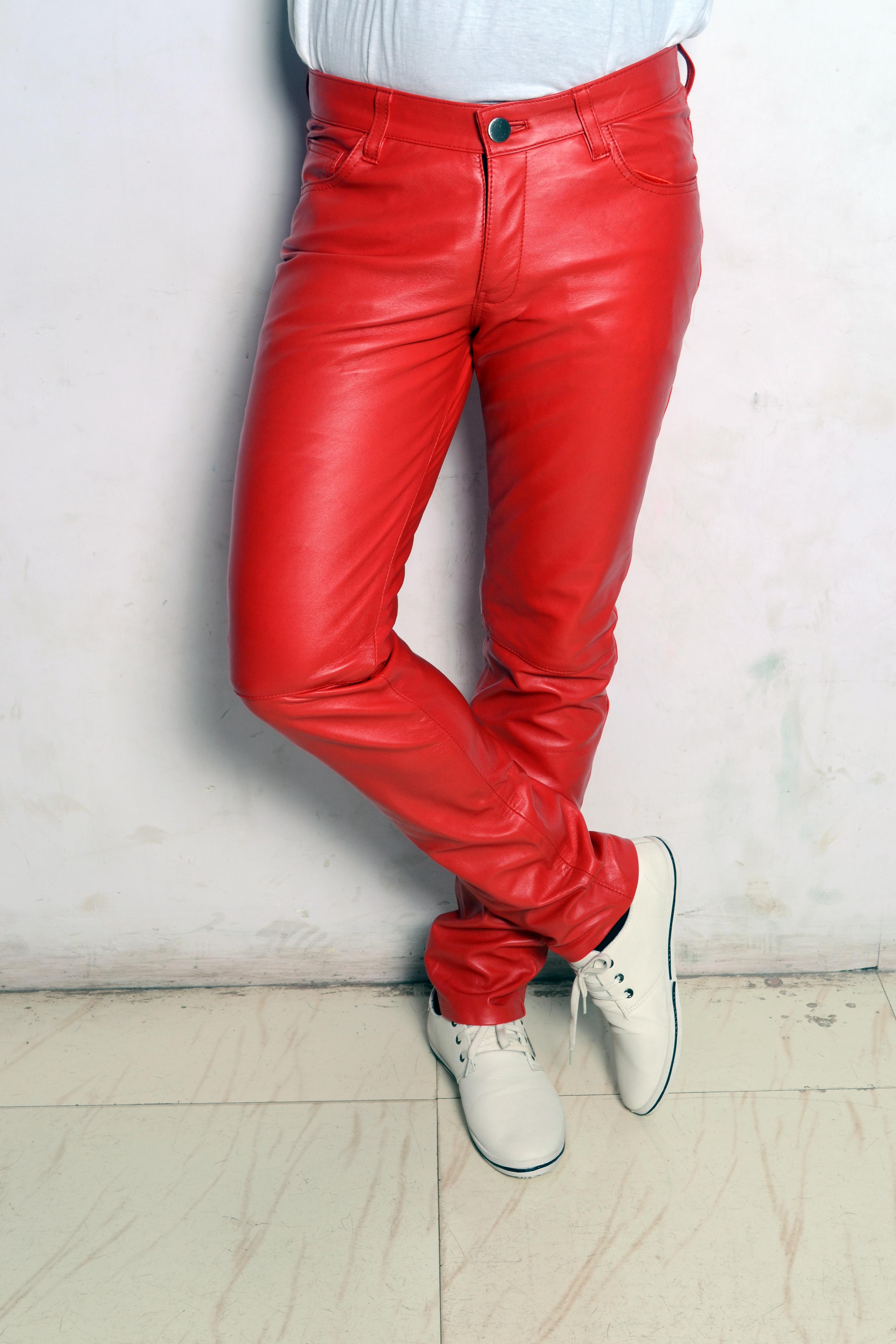 red leather jeans